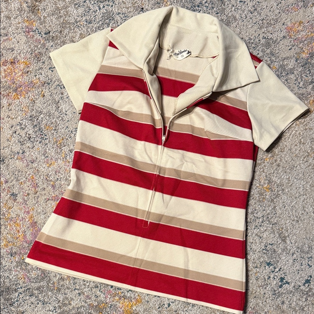 Vintage 1970s Fire Islander Zip Front Top S